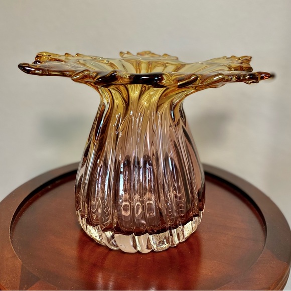VASE Mouth Blown Amber Vase Italian Murano - Picture 5 of 17